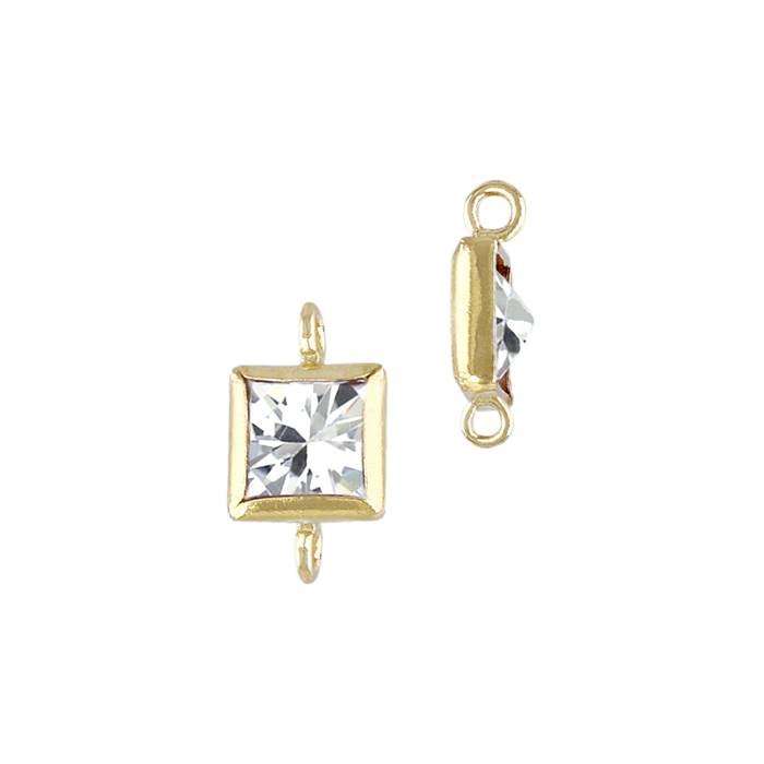 gf 4mm white cubic zirconia square bezel set connector with perpendicular ring
