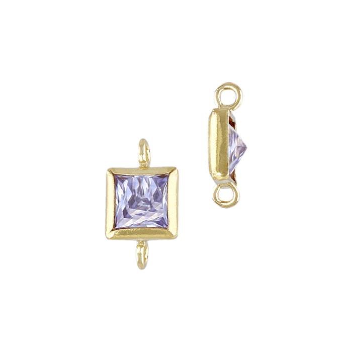 gf 4mm light amethyst cubic zirconia square bezel set connector with perpendicular ring