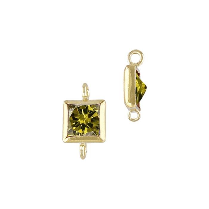 gf 4mm peridot cubic zirconia square bezel set connector with perpendicular ring