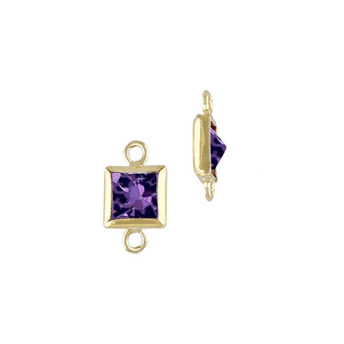 gf 3mm amethyst cubic zirconia square bezel set connector with flat ring