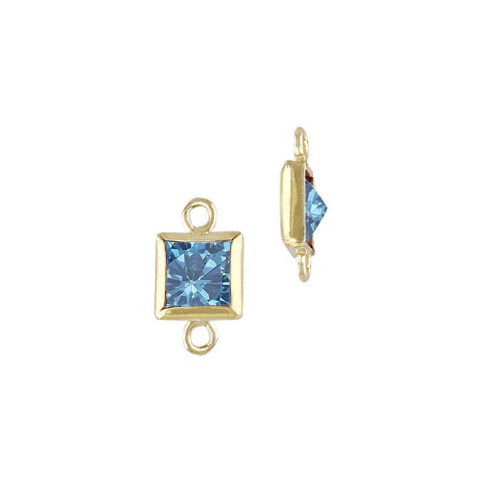 gf 3mm aqua cubic zirconia square bezel set connector with flat ring