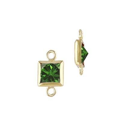 Gold Filled Emerald Cubic Zirconia Bezel Set Square Shape Charm