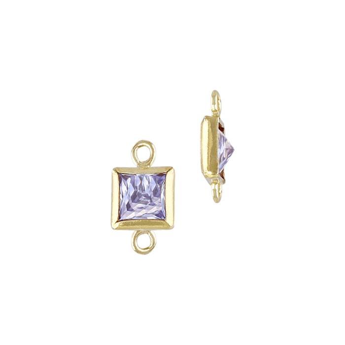 gf 3mm light amethyst cubic zirconia square bezel set connector with flat ring