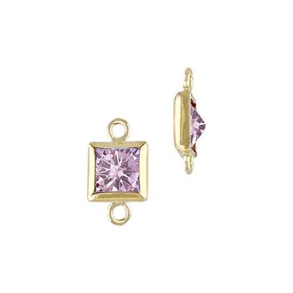 Gold Filled Pink Cubic Zirconia Bezel Set Square Shape Charm