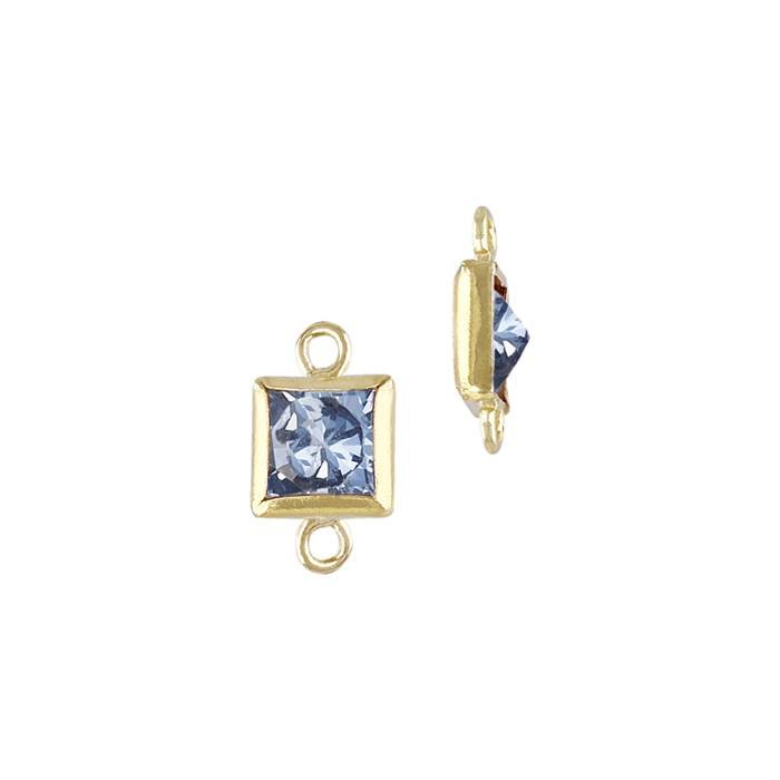 gf 3mm light sapphire cubic zirconia square bezel set connector with flat ring
