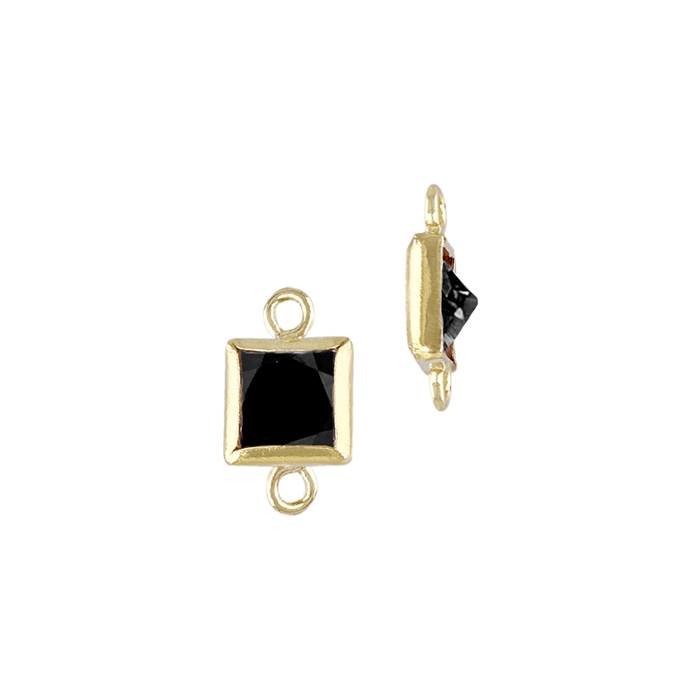 gf 3mm black cubic zirconia square bezel set connector with flat ring