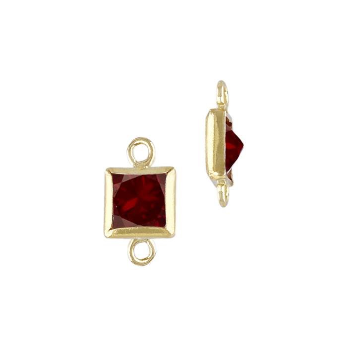 gf 4mm red cubic zirconia square bezel set connector with flat ring
