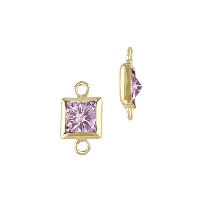 gf 4mm pink cubic zirconia square bezel set connector with flat ring