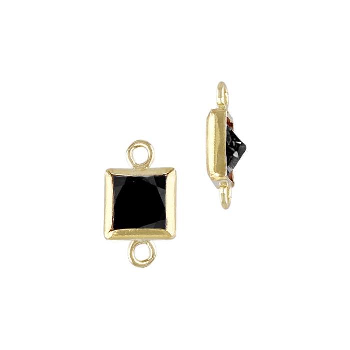 gf 4mm black cubic zirconia square bezel set connector with flat ring