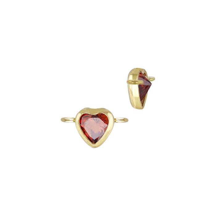 gold filled 3mm garnet cubic zirconia heart shape bezel set connector with horizontal perpendicular ring