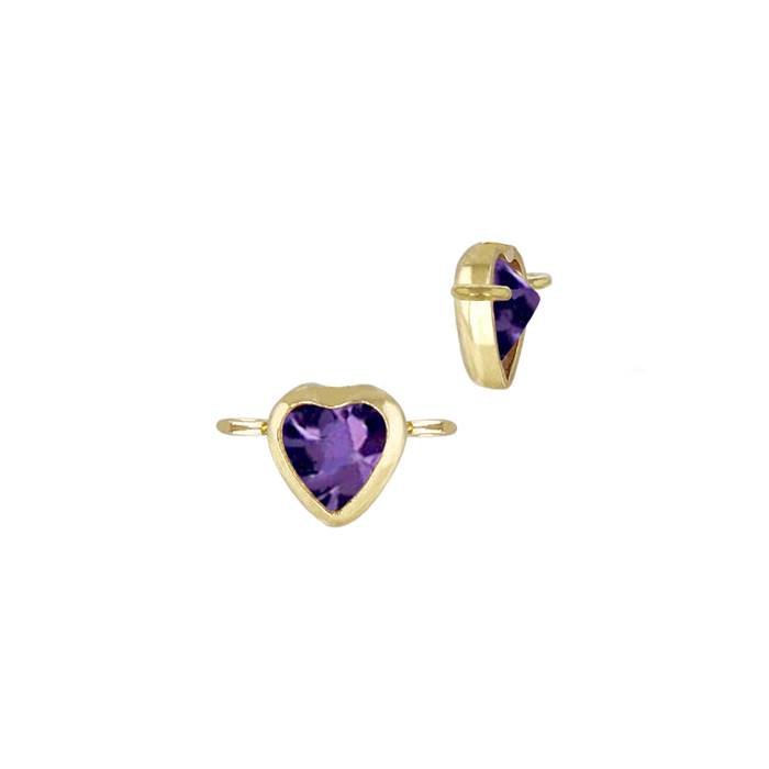 gold filled 3mm amethyst cubic zirconia heart shape bezel set connector with horizontal perpendicular ring