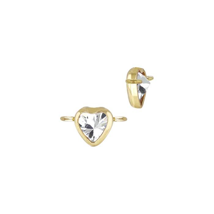 gold filled 3mm white cubic zirconia heart shape bezel set connector with horizontal perpendicular ring