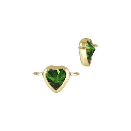 Gold Filled Emerald Cubic Zirconia Bezel Set Heart Shape Connector