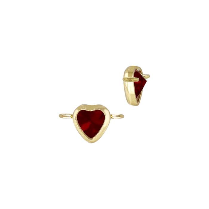 gold filled 3mm red cubic zirconia heart shape bezel set connector with horizontal perpendicular ring