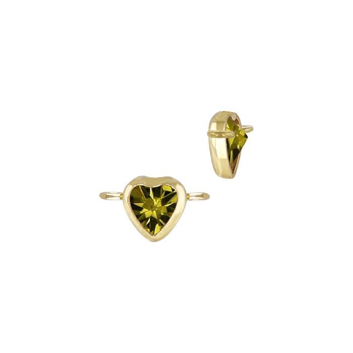 gold filled 3mm peridot cubic zirconia heart shape bezel set charm with horizontal perpendicular ring