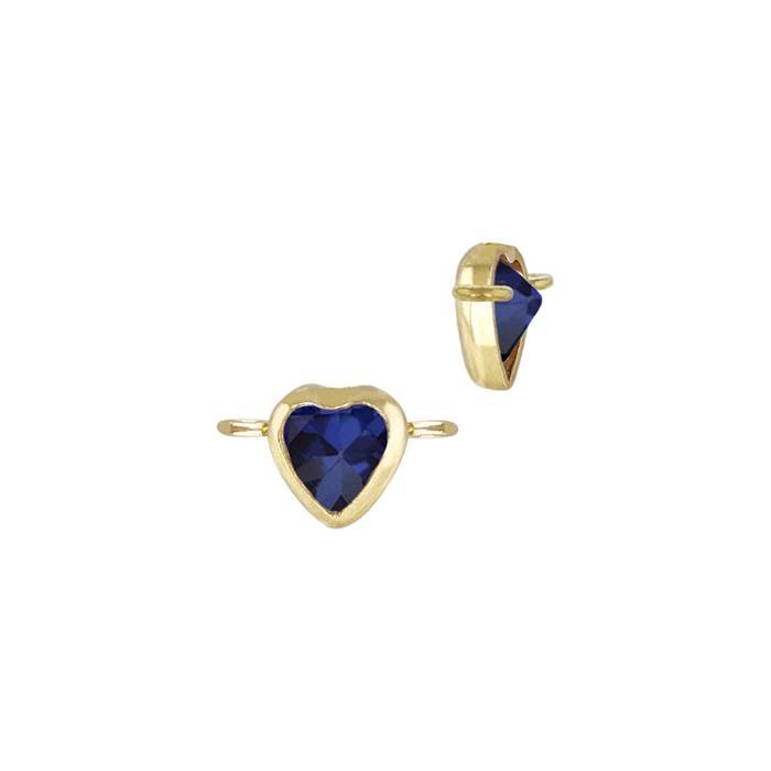 gold filled 3mm sapphire cubic zirconia heart shape bezel set connector with horizontal perpendicular ring