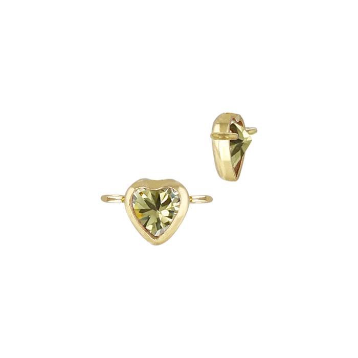 Gold Filled Topaz Cubic Zirconia Bezel Set Heart Shape Connector