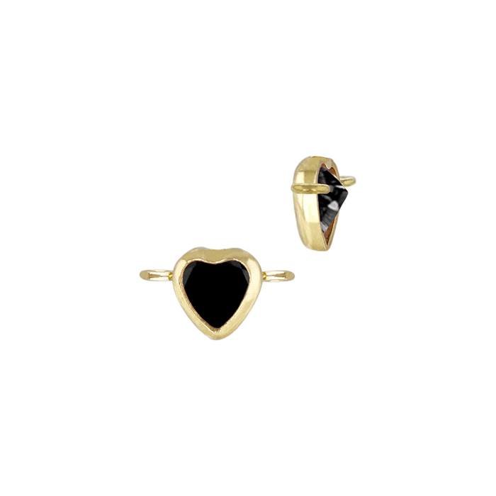 gold filled 3mm black cubic zirconia heart shape bezel set connector with horizontal perpendicular ring