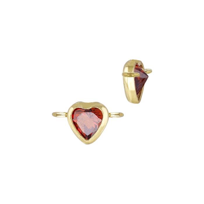 gold filled 4mm garnet cubic zirconia heart shape bezel set connector with horizontal perpendicular ring