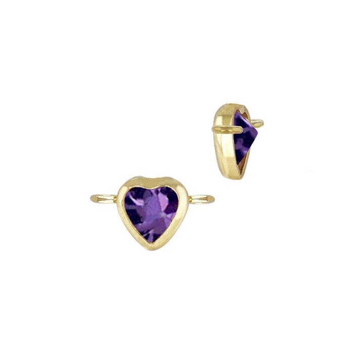 gold filled 4mm amethyst cubic zirconia heart shape bezel set connector with horizontal perpendicular ring