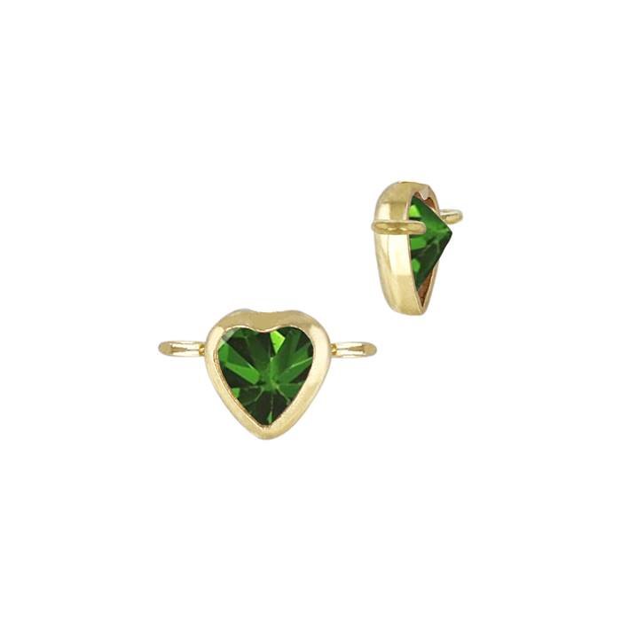 gold filled 4mm emerald cubic zirconia heart shape bezel set connector with horizontal perpendicular ring