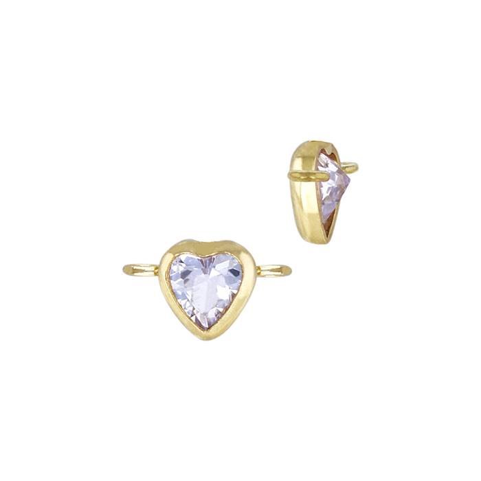 gold filled 4mm light amethyst cubic zirconia heart shape bezel set connector with horizontal perpendicular ring