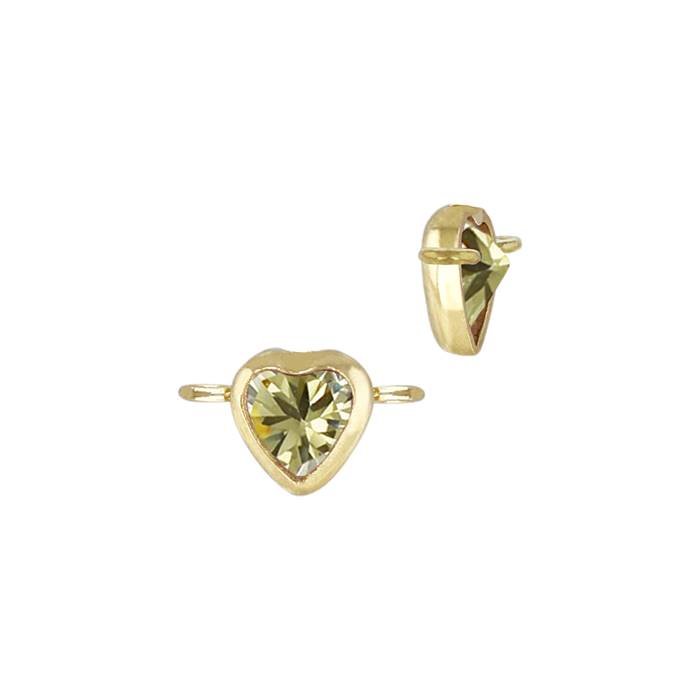 gold filled 4mm topaz cubic zirconia heart shape bezel set connector with horizontal perpendicular ring