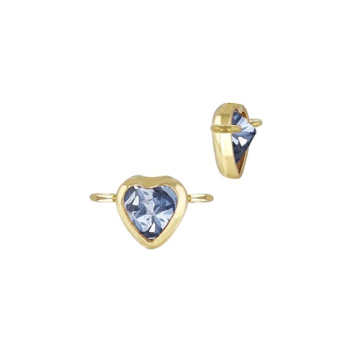 gold filled 4mm light sapphire cubic heart shape bezel set connector with horizontal perpendicular ring