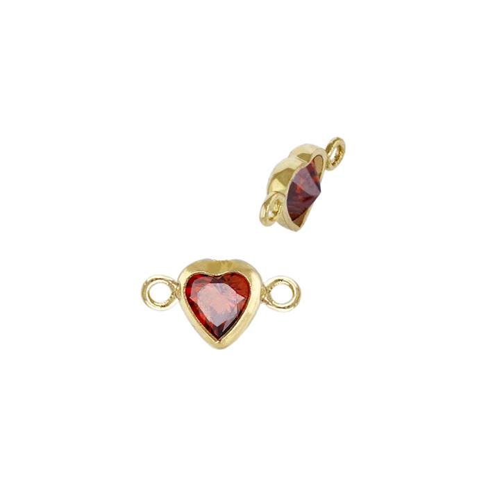 gf 3mm garnet cubic zirconia heart shape bezel set connector with flat ring