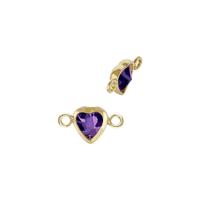 gf 3mm amethyst cubic zirconia heart shape bezel set connector with flat ring