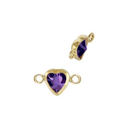 Gold Filled Amethyst Cubic Zirconia Bezel Set Heart Shape Connector
