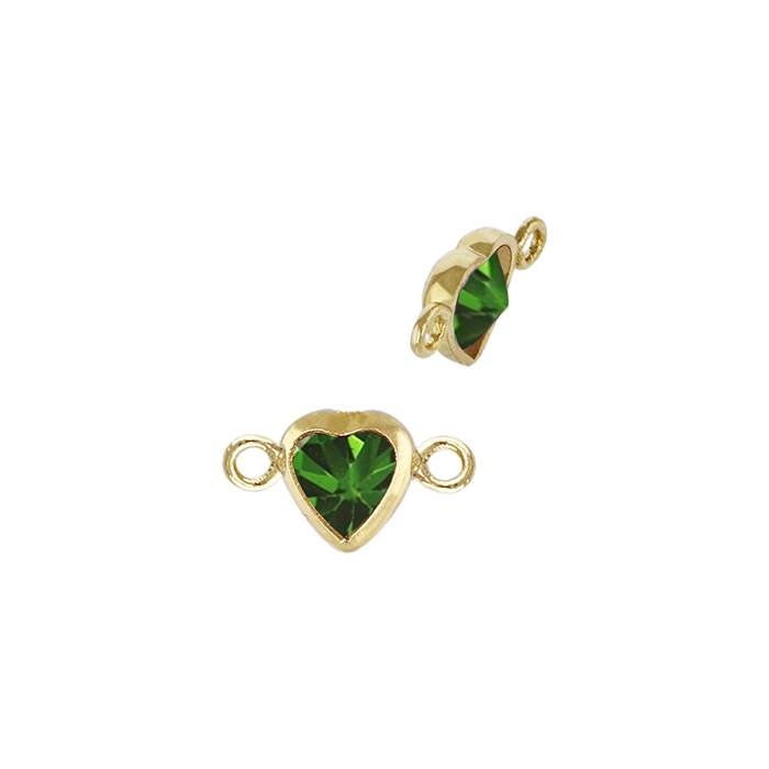 gf 3mm emerald cubic zirconia heart shape bezel set connector with flat ring