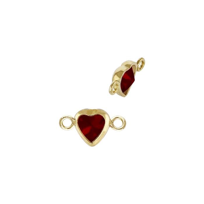 gf 3mm red cubic zirconia heart shape bezel set connector with flat ring