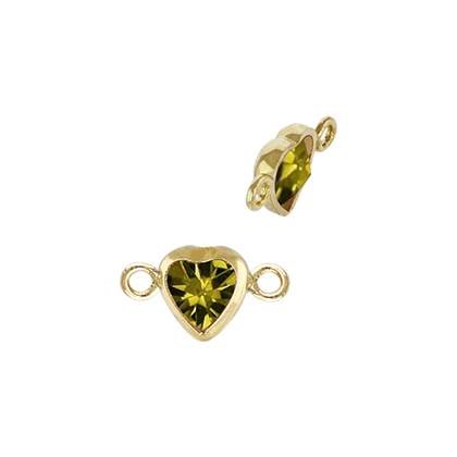 Gold Filled Peridot Cubic Zirconia Bezel Set Heart Shape Connector