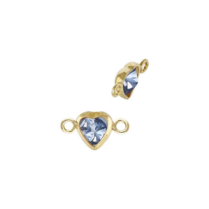 gold filled 3mm light sapphire cubic heart shape bezel set connector with flat ring