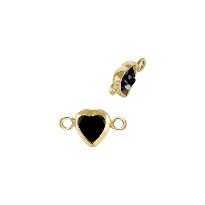 gold filled 3mm black cubic zirconia heart shape bezel set connector with flat ring