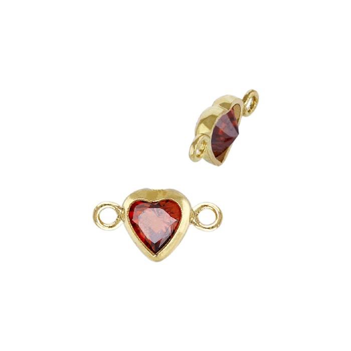 gf 4mm garnet cubic zirconia heart shape bezel set connector with flat ring