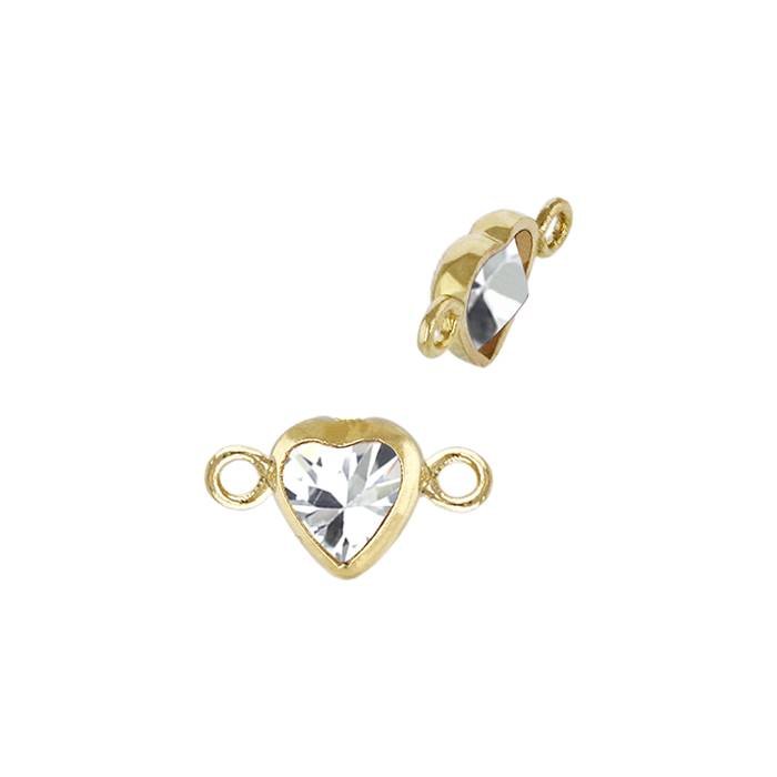 gf 4mm white cubic zirconia heart shape bezel set connector with flat ring