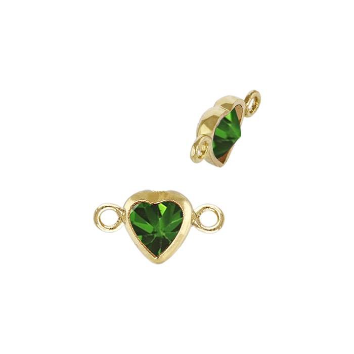 gf 4mm emerald cubic zirconia heart shape bezel set connector with flat ring