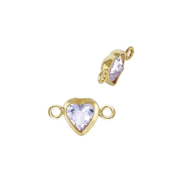gf 4mm light amethyst cubic zirconia heart shape bezel set connector with flat ring