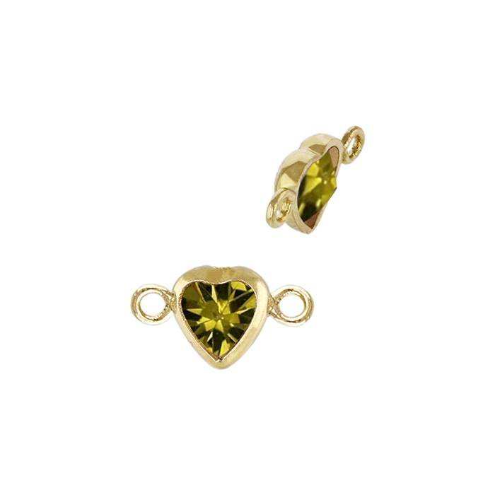 gf 4mm peridot cubic zirconia heart shape bezel set connector with flat ring