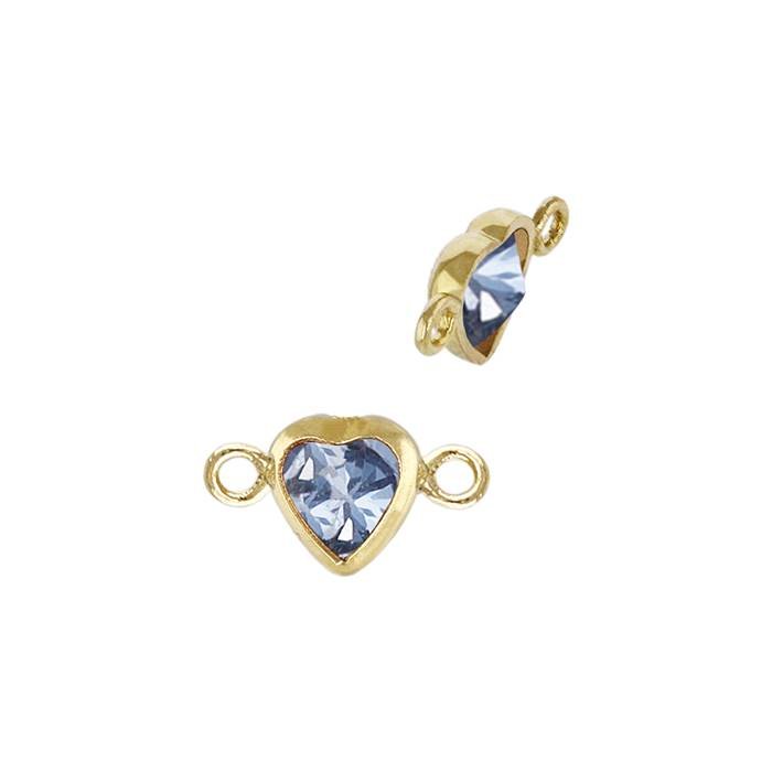 gold filled 4mm light sapphire cubic heart shape bezel set connector with flat ring