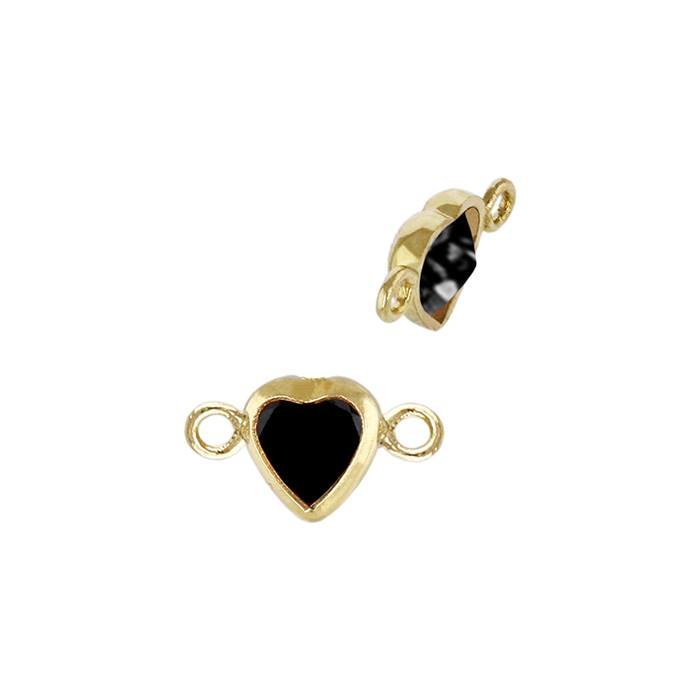 gold filled 4mm black cubic zirconia heart shape bezel set connector with flat ring