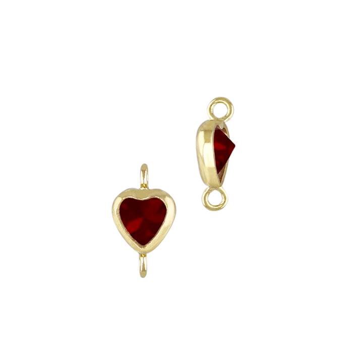 gold filled 3mm garnet cubic zirconia heart shape bezel set connector with vertical perpendicular ring