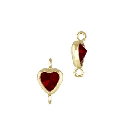 Gold Filled Garnet Cubic Zirconia Bezel Set Heart Shape Connector