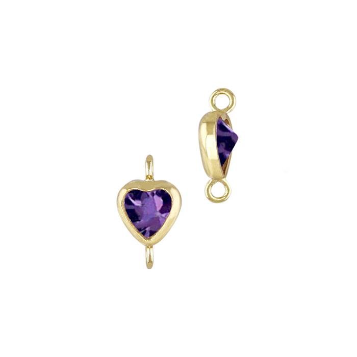 gold filled 3mm amethyst cubic zirconia heart shape bezel set connector with vertical perpendicular ring