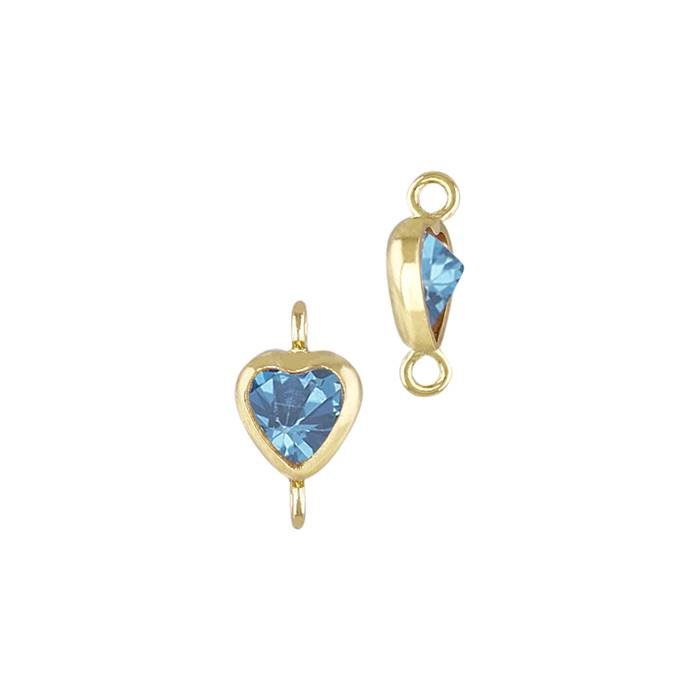 gold filled 3mm aqua cubic zirconia heart shape bezel set connector with vertical perpendicular ring