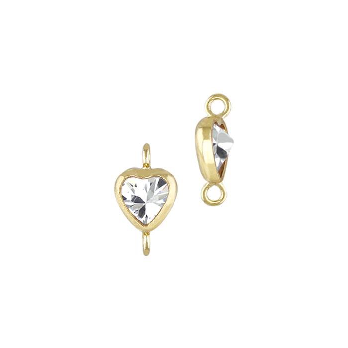 gold filled 3mm white cubic zirconia heart shape bezel set connector with verticular perpendicular ring