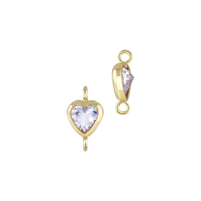 gold filled 3mm light amethyst cubic zirconia heart shape bezel set connector with vertical perpendicular ring