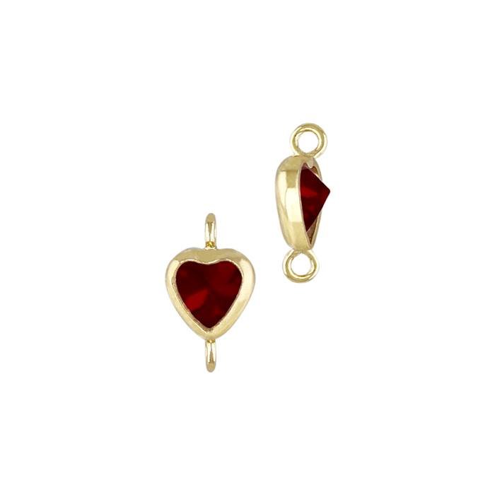 gold filled 3mm red cubic zirconia heart shape bezel set connector with vertical perpendicular ring